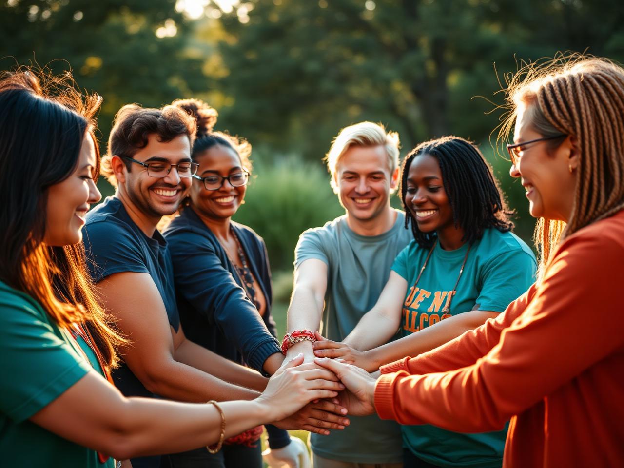 A diverse nonprofit team celebrating together outdoors